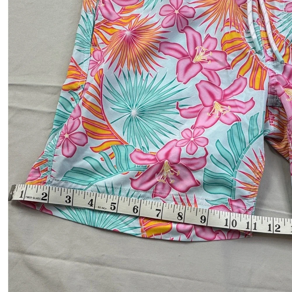 Members Mark Mens Swim Trunks XS Laguna Lilies Floral‎ Tropical Pink Blue Shorts
